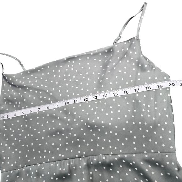 ⭐️Lulu's Gray Silver Polka Dot Spot in My Heart Satin Cowl Neck Mini Dress Sz XL - Picture 7 of 10